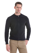 Regular Fit Navy Cotton Blend Mock Neck Cardigan