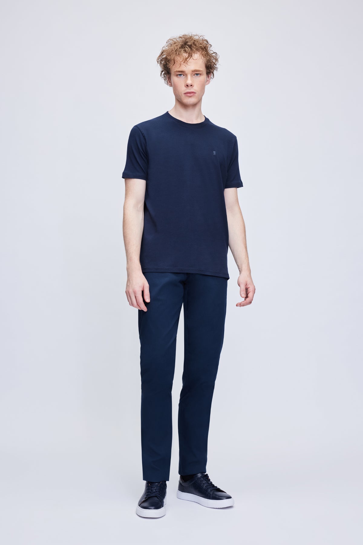 Regular Fit Navy Cotton Crewneck T-Shirt - SAYKI