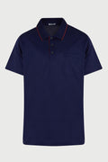 Regular Fit Navy Cotton Red-Tipped Collar Polo T-Shirt