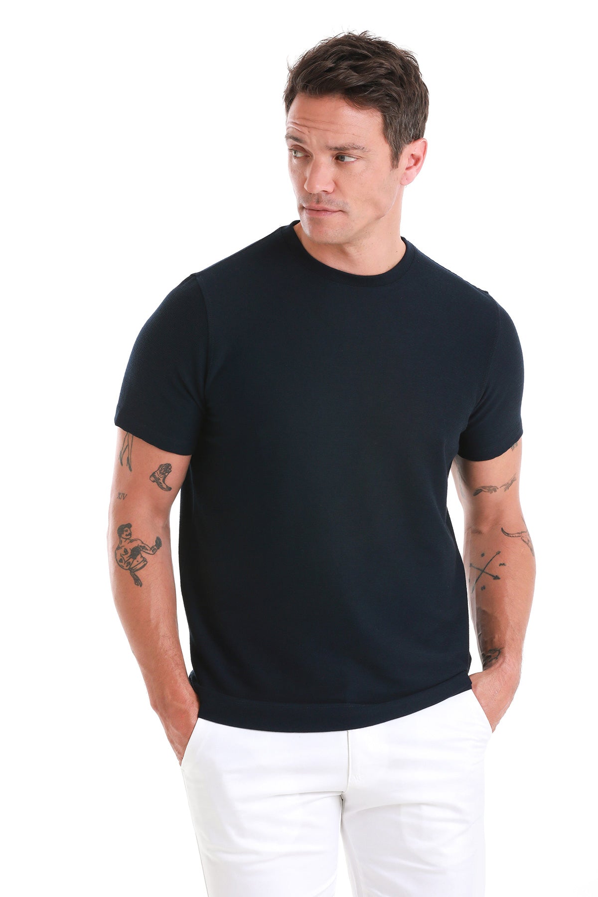 Regular Fit Navy Crewneck T-Shirt - SAYKI