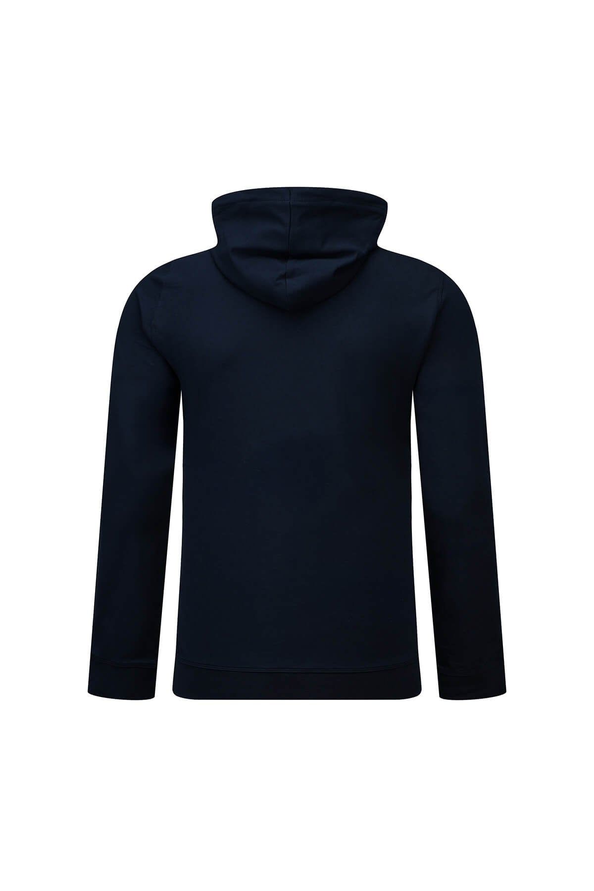 Regular fit navy pullover hoodie with long sleeves and minimalist graphic print in dark navy blue color