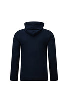 Regular fit navy pullover hoodie with long sleeves and minimalist graphic print in dark navy blue color