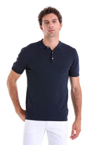Regular Fit Navy Knit Polo T-Shirt - SAYKI