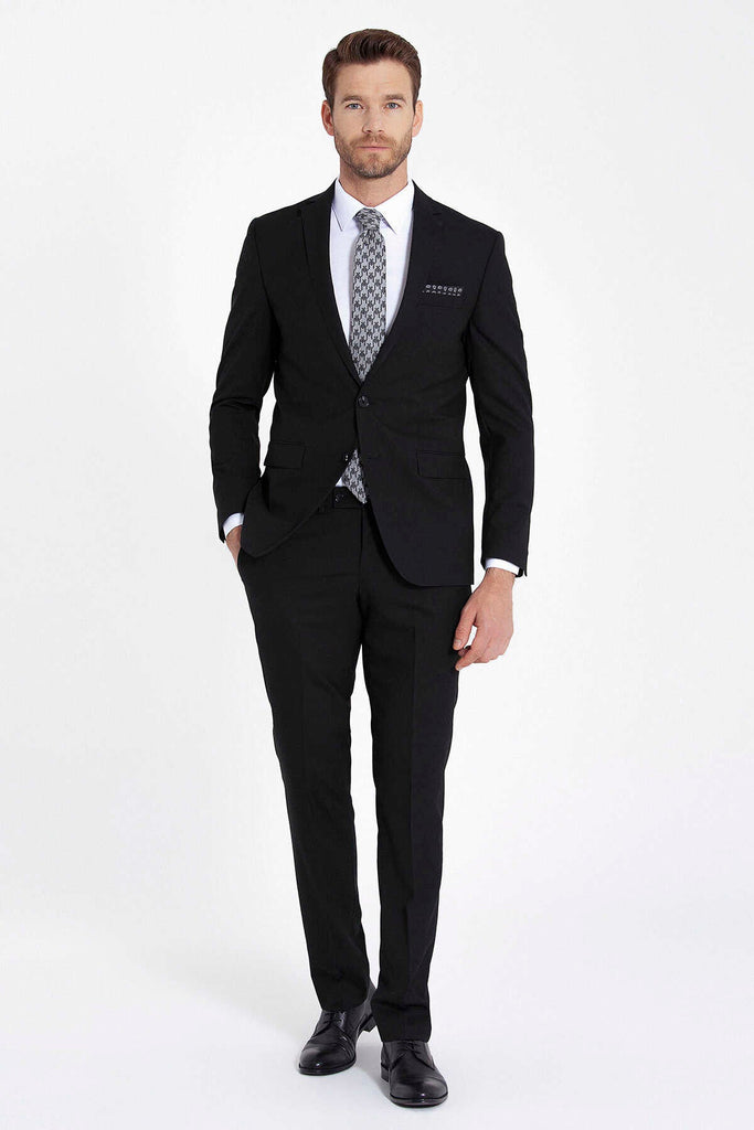 Regular Fit Notch Lapel Viscon Blend Classic Suit - Sayki