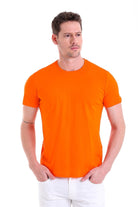 Regular Fit Orange Cotton Crew Neck T-Shirt - SAYKI
