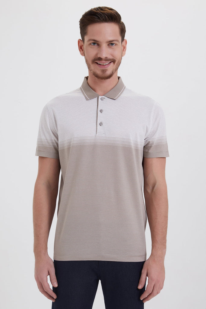 Regular Fit Patterned Cotton Beige Polo T-shirt - MIB