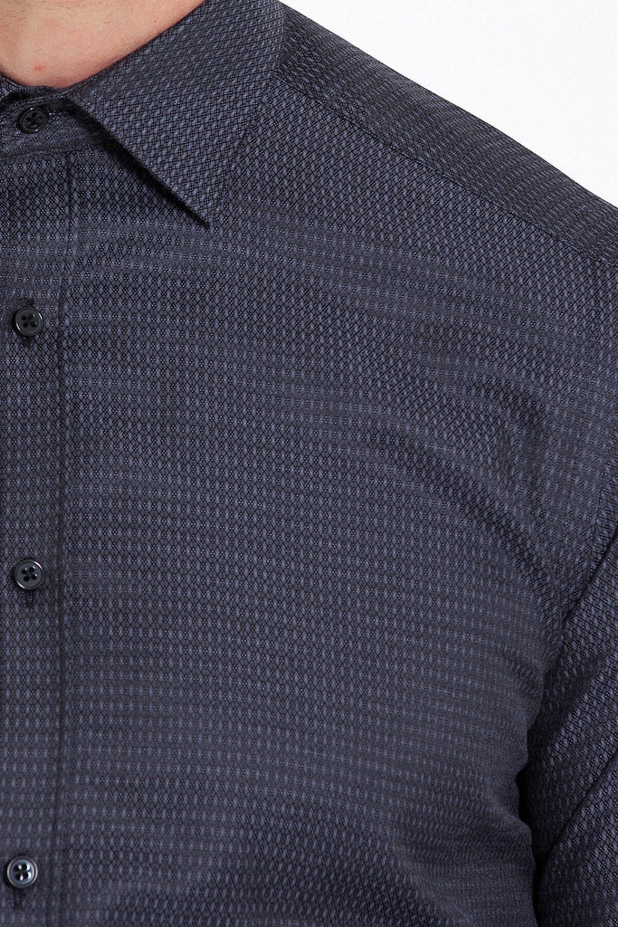 Regular Fit Patterned Cotton Blend Black Casual Shirt - MIB