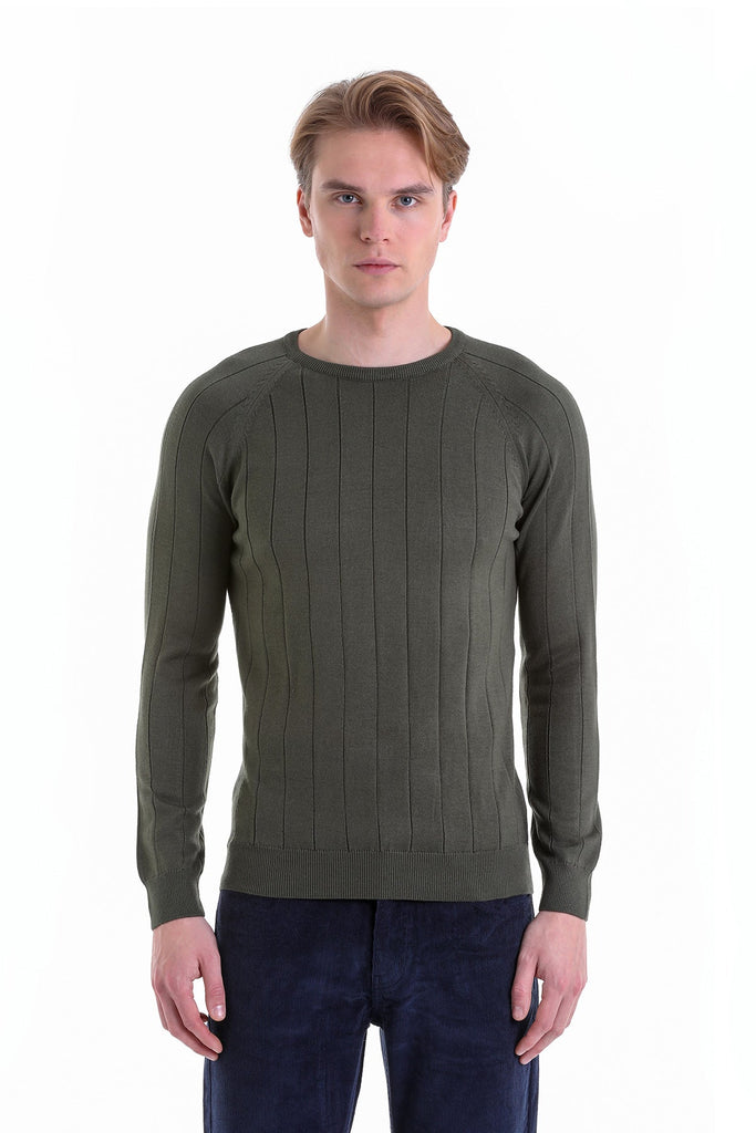 Regular Fit Patterned Cotton Blend Burgundy Crewneck Sweater