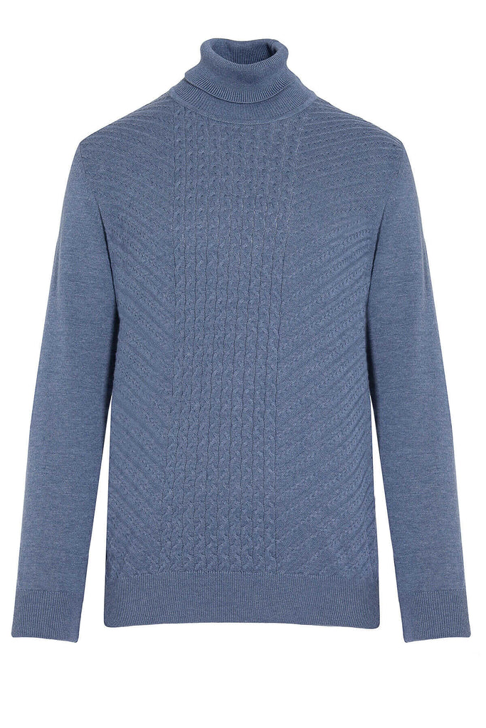 Regular Fit Patterned Cotton Blend Ecru Turtleneck Sweater -