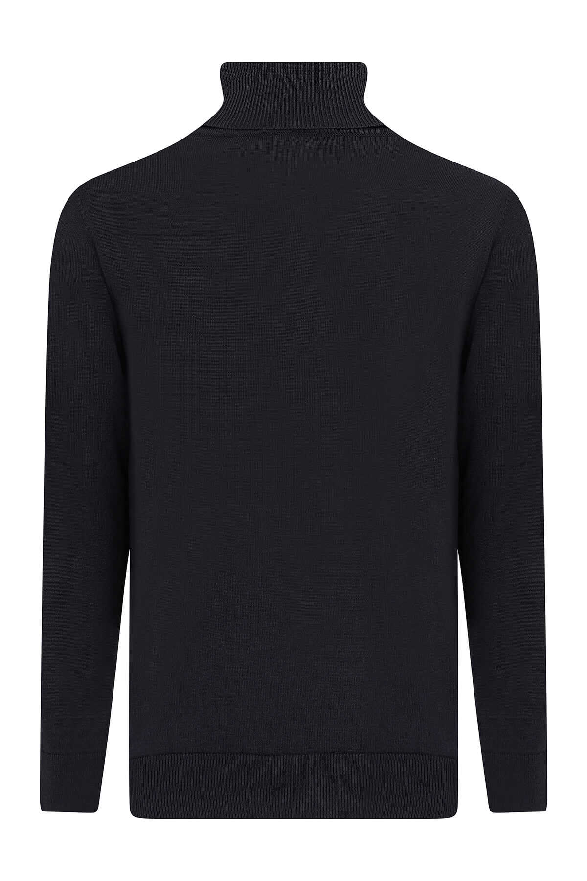 Regular Fit Patterned Cotton Blend Khaki Turtleneck Sweater