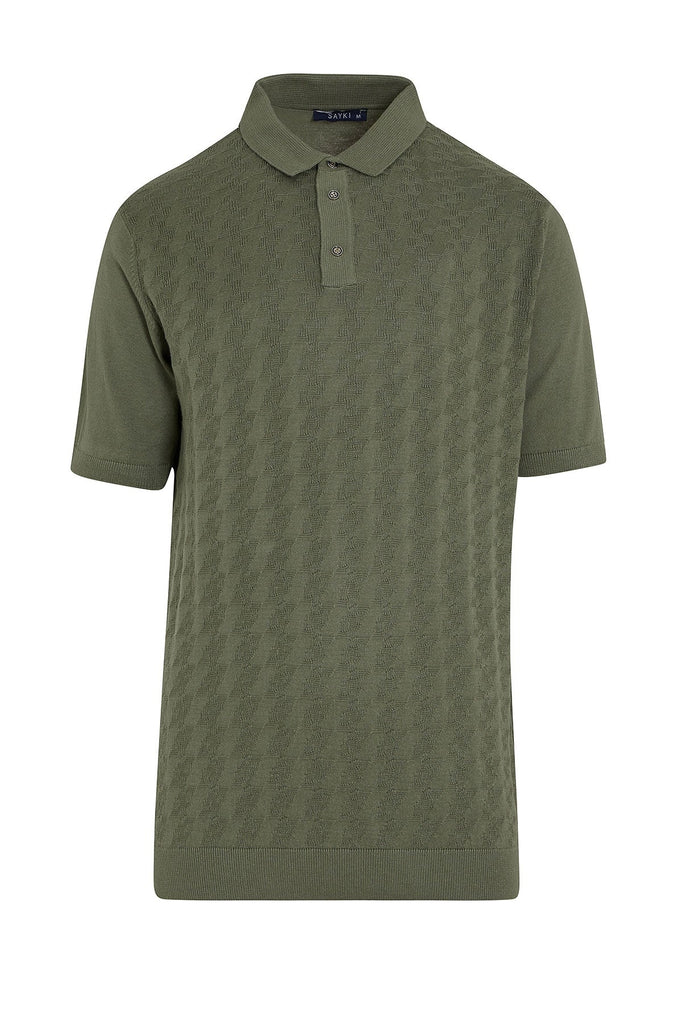 Regular Fit Patterned Cotton Blend Mint Polo T-shirt - Light