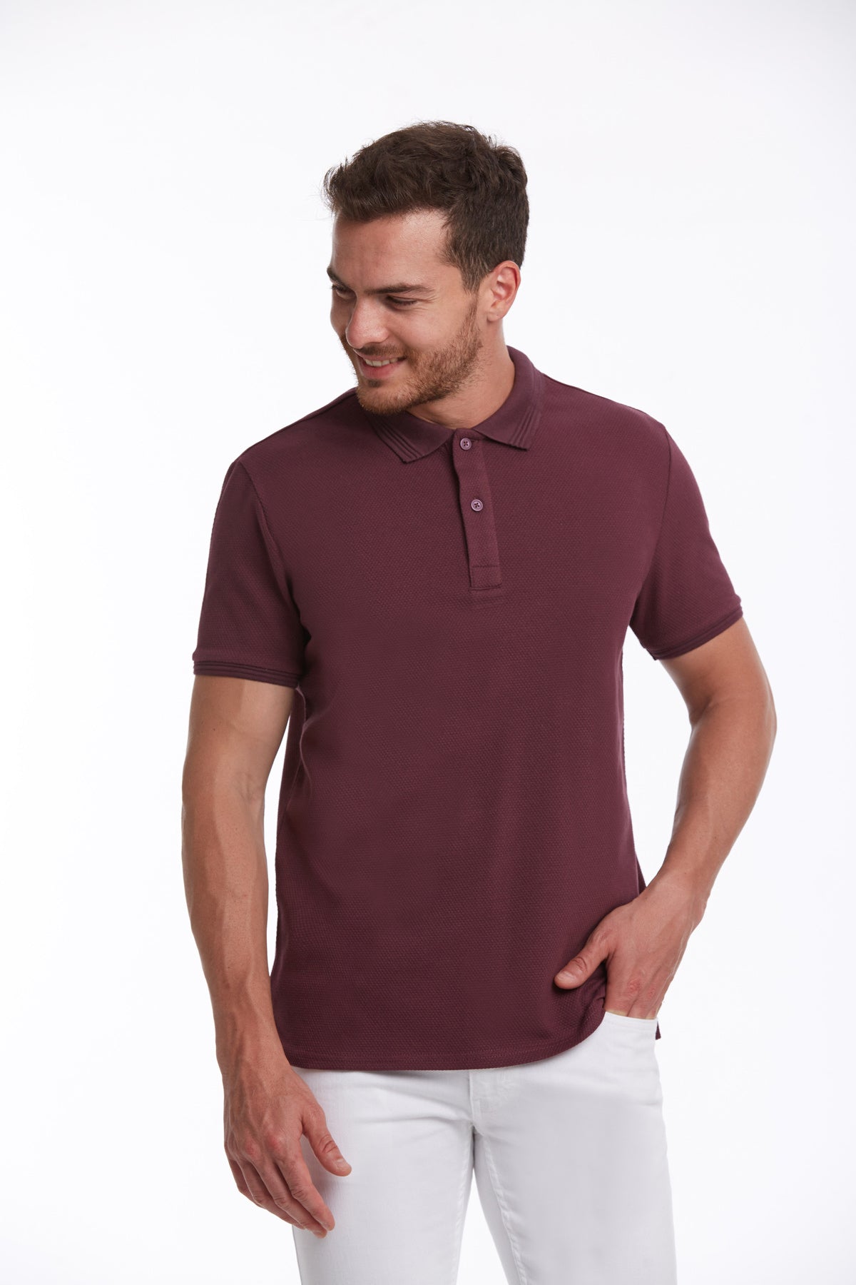 Regular Fit Patterned Cotton Blend Plum Polo T-Shirt - MIB