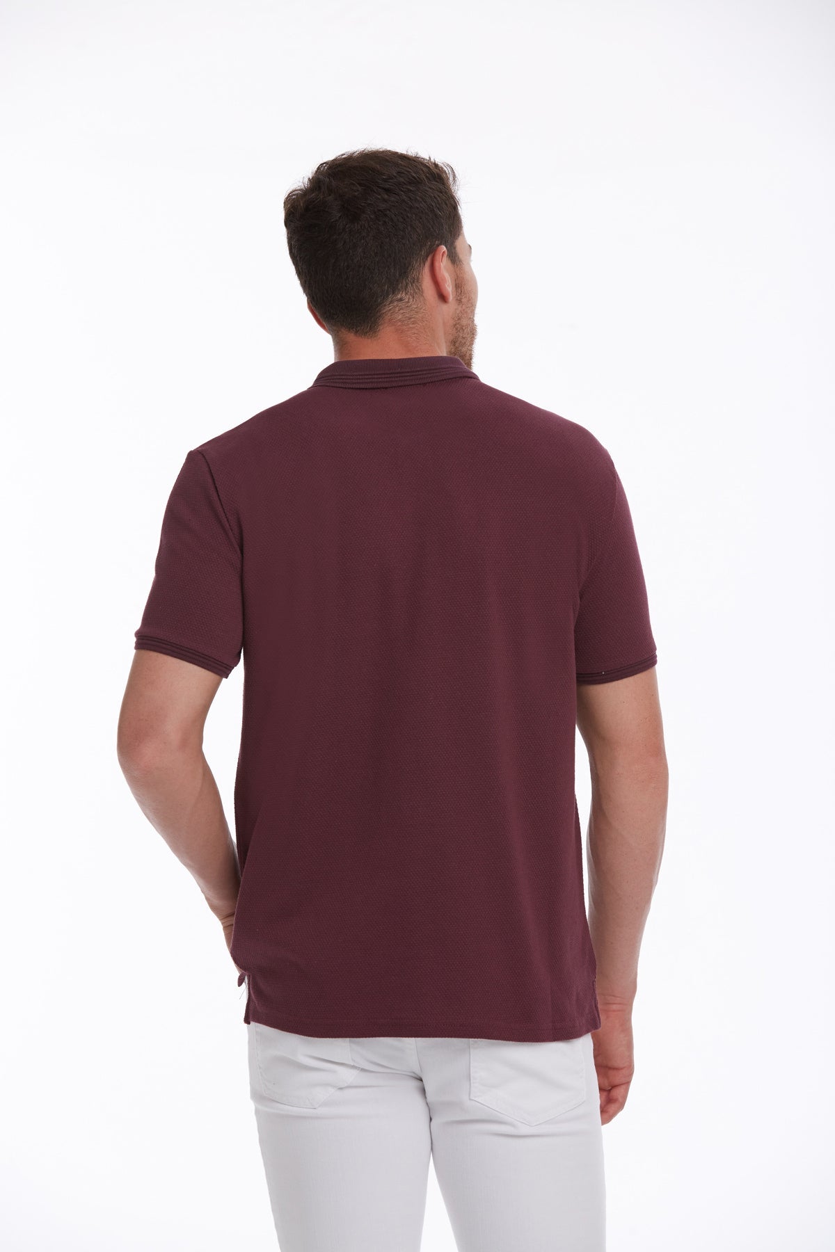 Regular Fit Patterned Cotton Blend Plum Polo T-Shirt - MIB