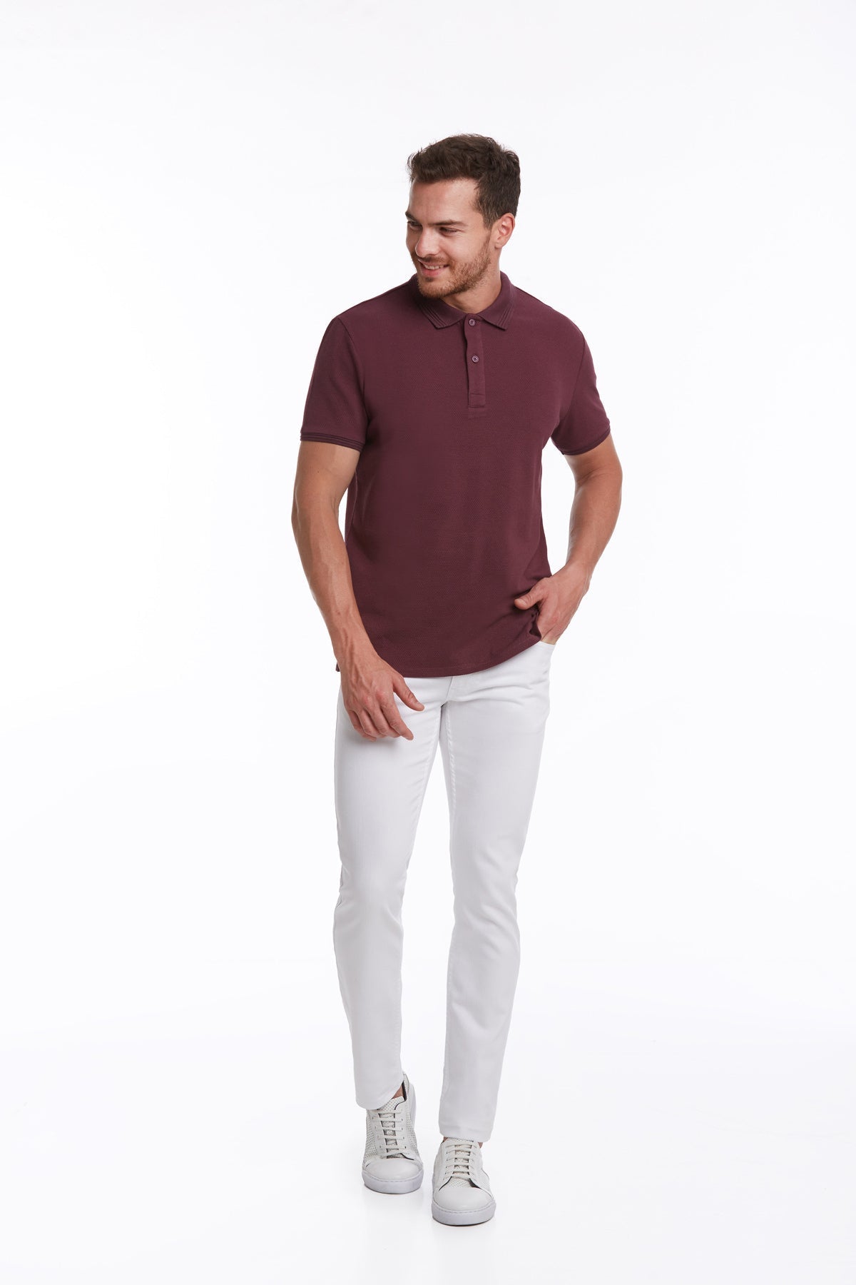 Regular Fit Patterned Cotton Blend Plum Polo T-Shirt - MIB