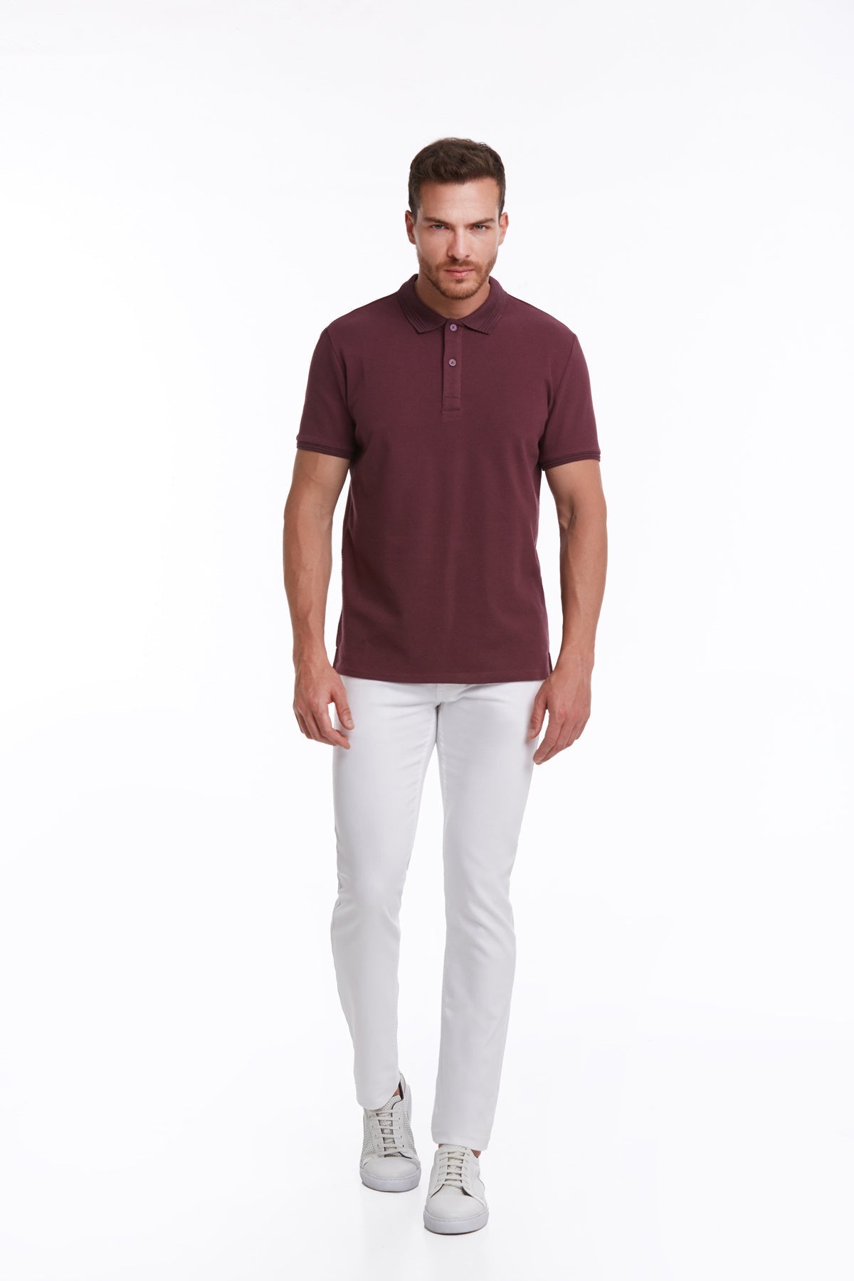 Regular Fit Patterned Cotton Blend Plum Polo T-Shirt - MIB