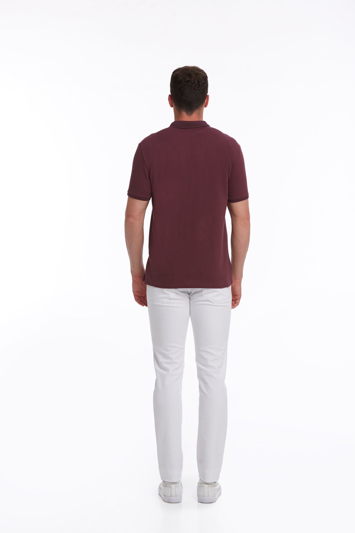 Regular Fit Patterned Cotton Blend Plum Polo T-Shirt - MIB