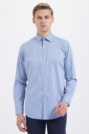Regular Fit Patterned Cotton Blue Dress Shirt - MIB