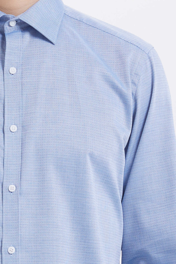 Regular Fit Patterned Cotton Blue Dress Shirt - MIB