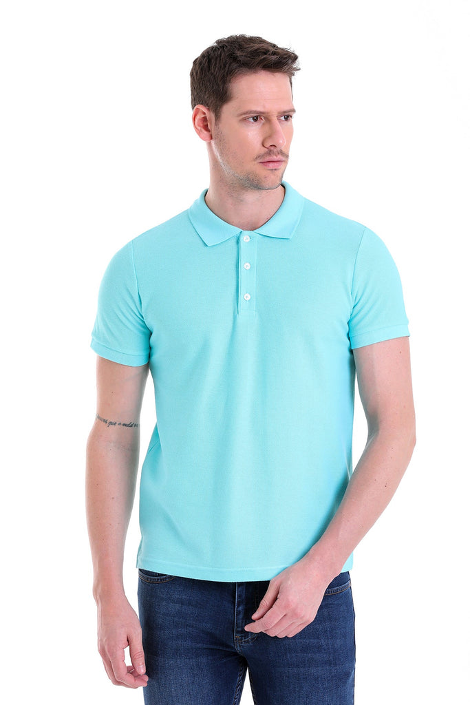 Regular Fit Patterned Cotton Mint Polo T-shirt - MIB