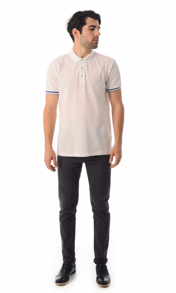 Regular Fit Patterned Cotton White Polo T-shirt - MIB