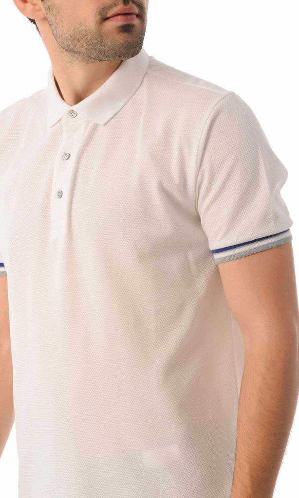 Regular Fit Patterned Cotton White Polo T-shirt - MIB