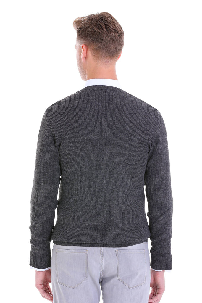 Regular Fit Patterned Wool Blend Black Cardigan - MIB