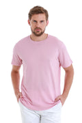 Regular Fit Pink Cotton Blend Crew Neck T-Shirt