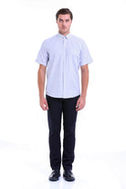 Regular Fit Pinstripe Cotton Blend Blue Dress Shirt - SAYKI