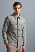 Regular Fit Plaid Gray Padded Coat