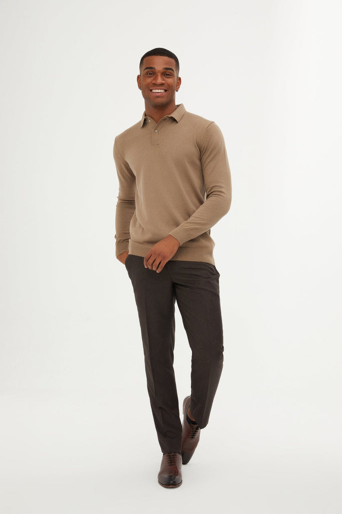 Regular Fit Plain Cotton Blend Green Polo Sweater - Polo