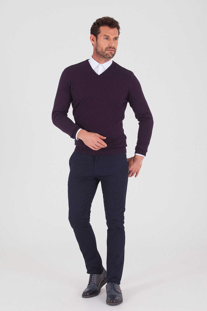 Regular Fit Plain Cotton Blend Khaki V-Neck Sweater - MIB