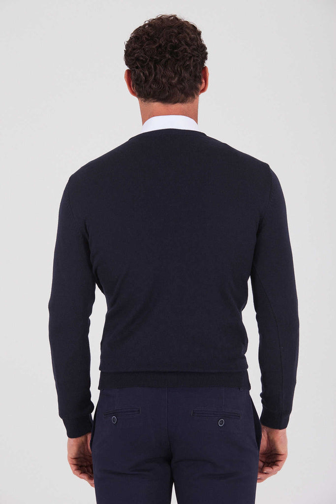 Regular Fit Plain Cotton Blend Khaki V-Neck Sweater - MIB
