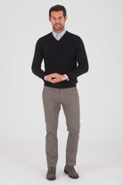 Regular Fit Plain Cotton Blend Khaki V-Neck Sweater Black