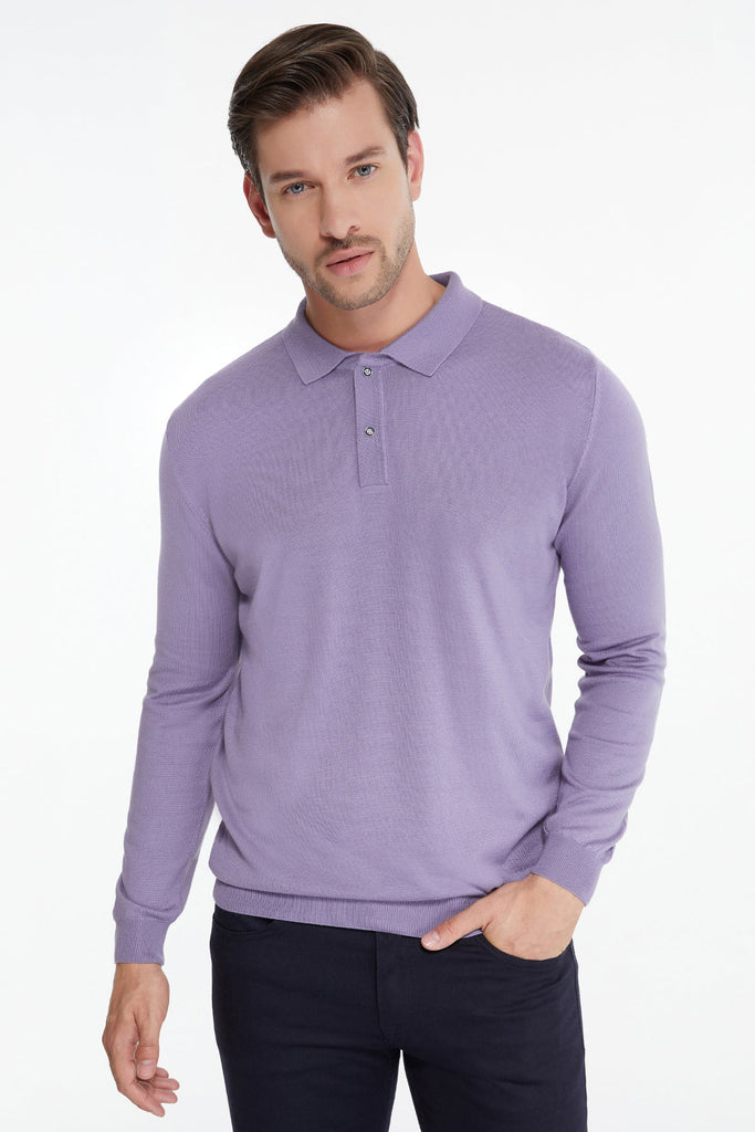 Regular Fit Plain Cotton Blend Salmon Polo Sweater - MIB