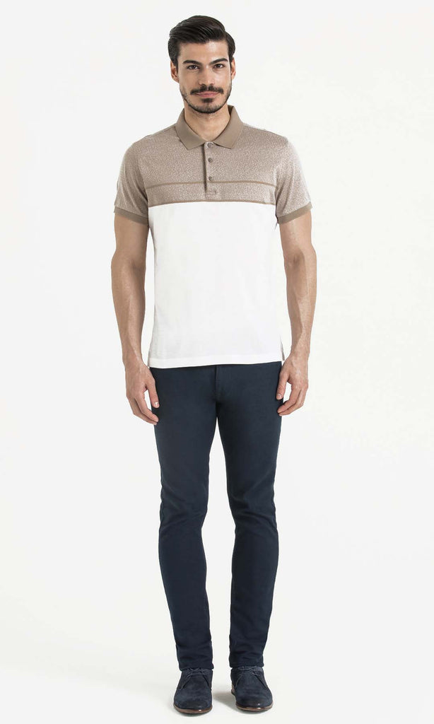 Regular Fit Plain Cotton Navy & White Polo T-shirt - MIB