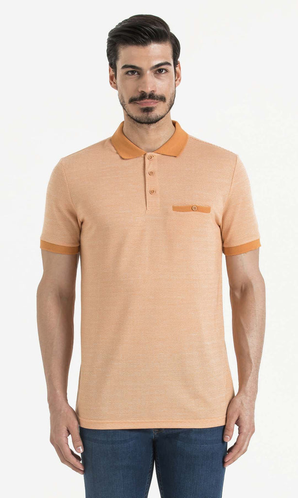 Regular Fit Plain Orange & Ecru Polo T-shirt - Orange - Ecru