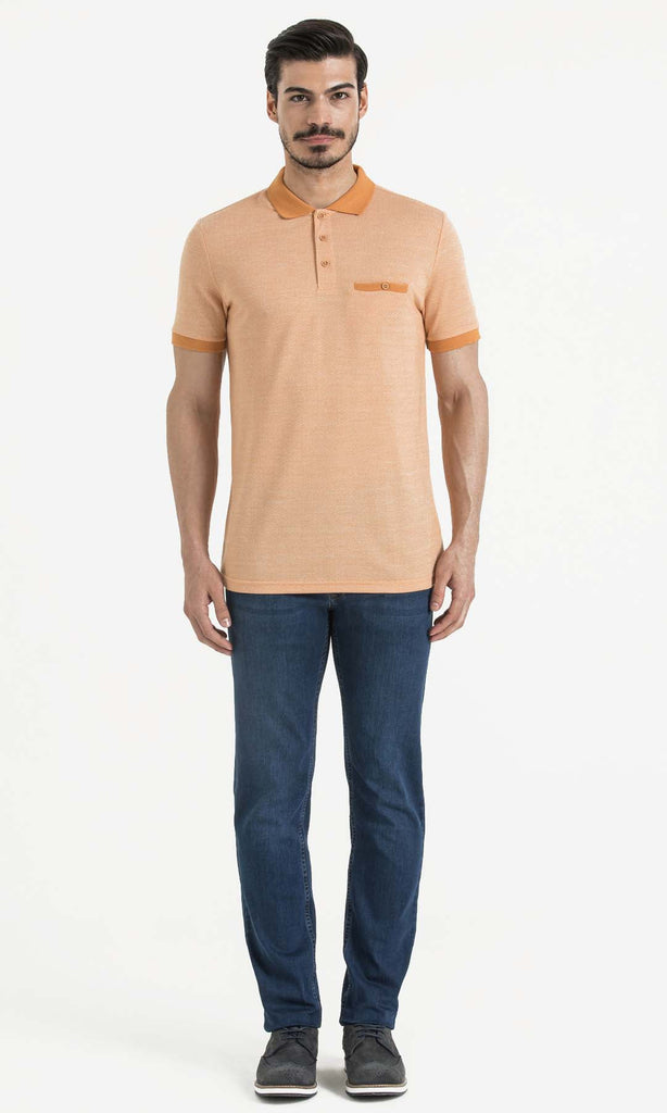 Regular Fit Plain Orange & Ecru Polo T-shirt - MIB