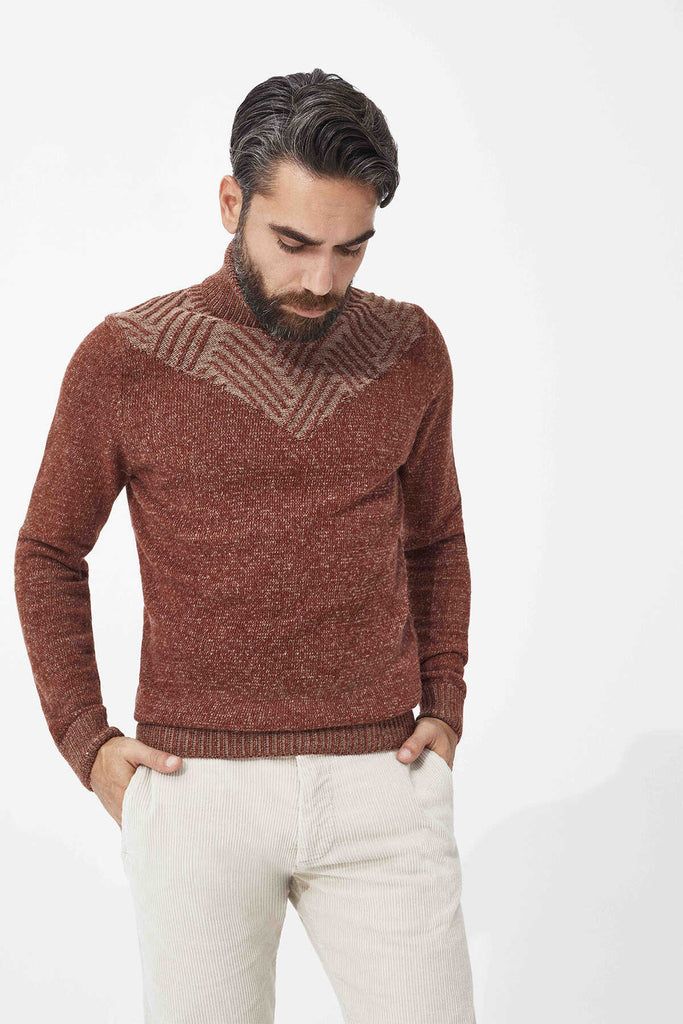 Regular Fit Plain Wool Blend Brick Turtleneck Sweater - MIB