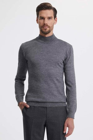 Regular Fit Plain Wool Blend Light Mink Mock Neck Sweater -