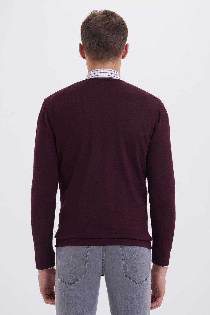 Regular Fit Plain Wool Blend Navy Crewneck Sweater - MIB