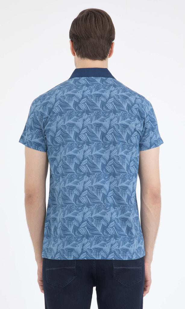Regular Fit Printed Cotton Blend Blue Polo T-shirt - Polo