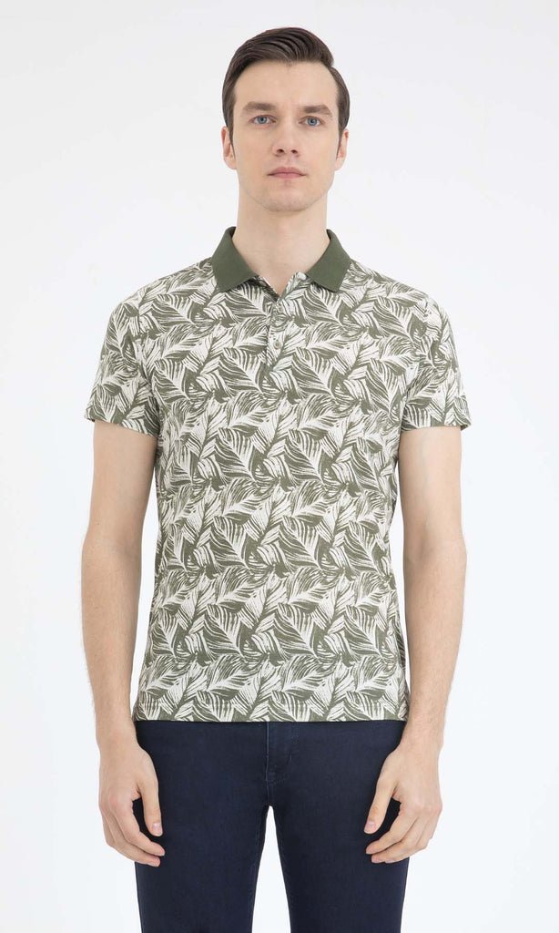 Regular Fit Printed Cotton Blend Blue Polo T-shirt - Khaki /