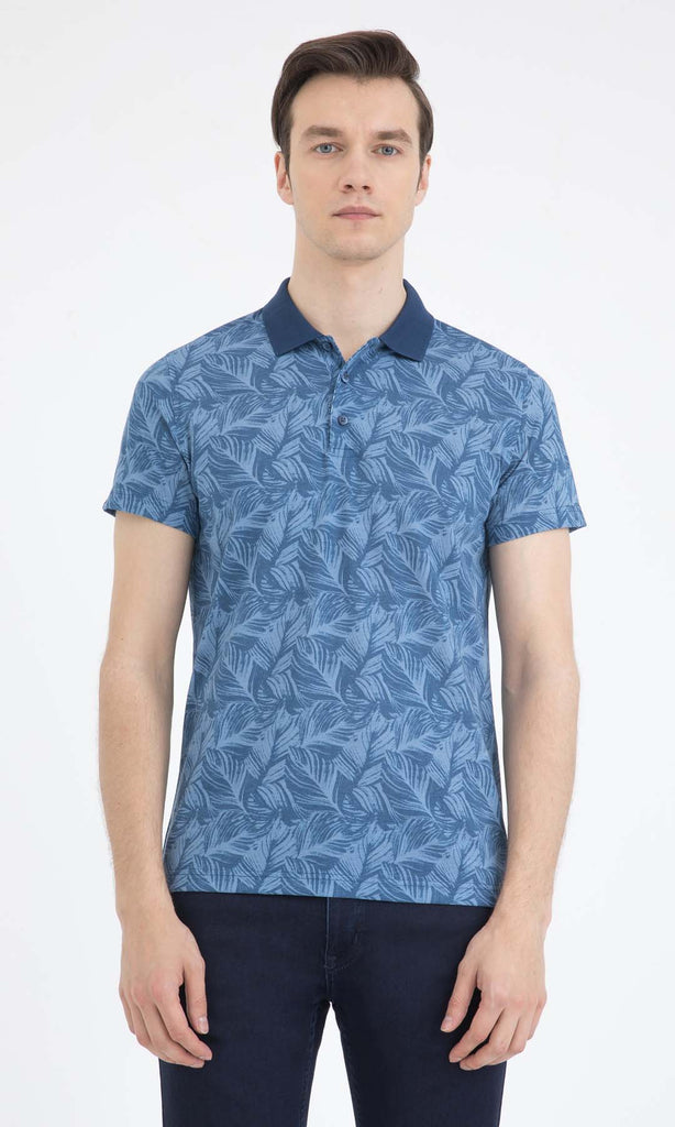 Regular Fit Printed Cotton Blend Blue Polo T-shirt - Blue /