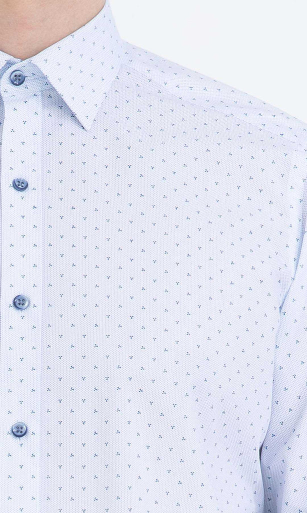 Regular Fit Printed Cotton Blue Dress Shirt - MIB