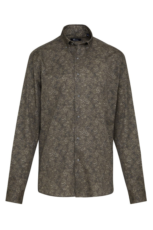 Regular Fit Printed Cotton Khaki Casual Shirt - SAYKI