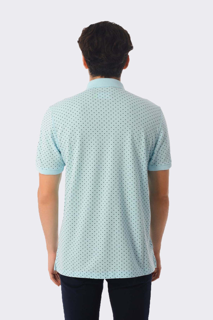 Regular Fit Printed Cotton Light Blue & Navy Polo T-shirt