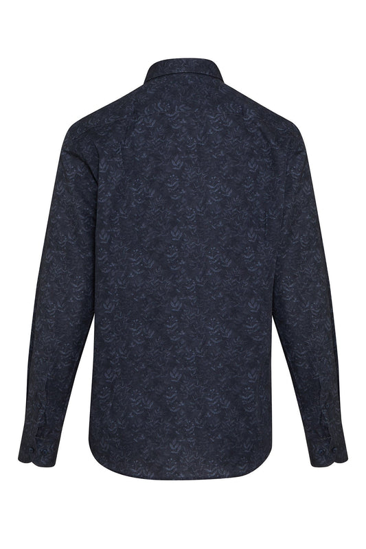 Regular Fit Printed Cotton Navy Casual Shirt - SAYKI