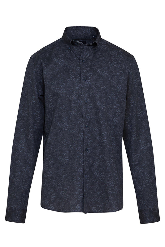 Regular Fit Printed Cotton Navy Casual Shirt - SAYKI