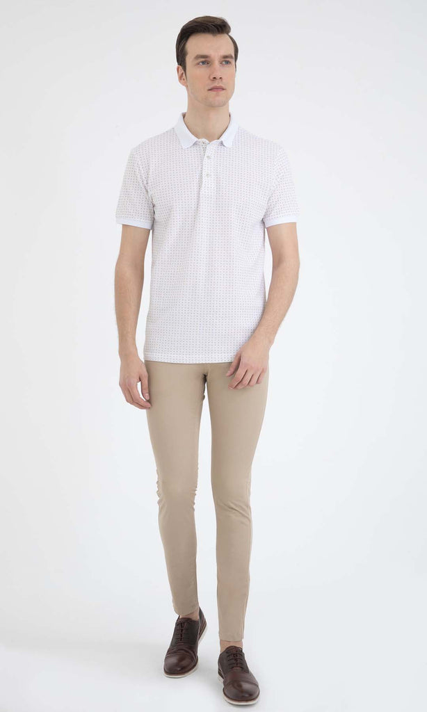 Regular Fit Printed Cotton Sax & Navy Polo T-shirt - Polo