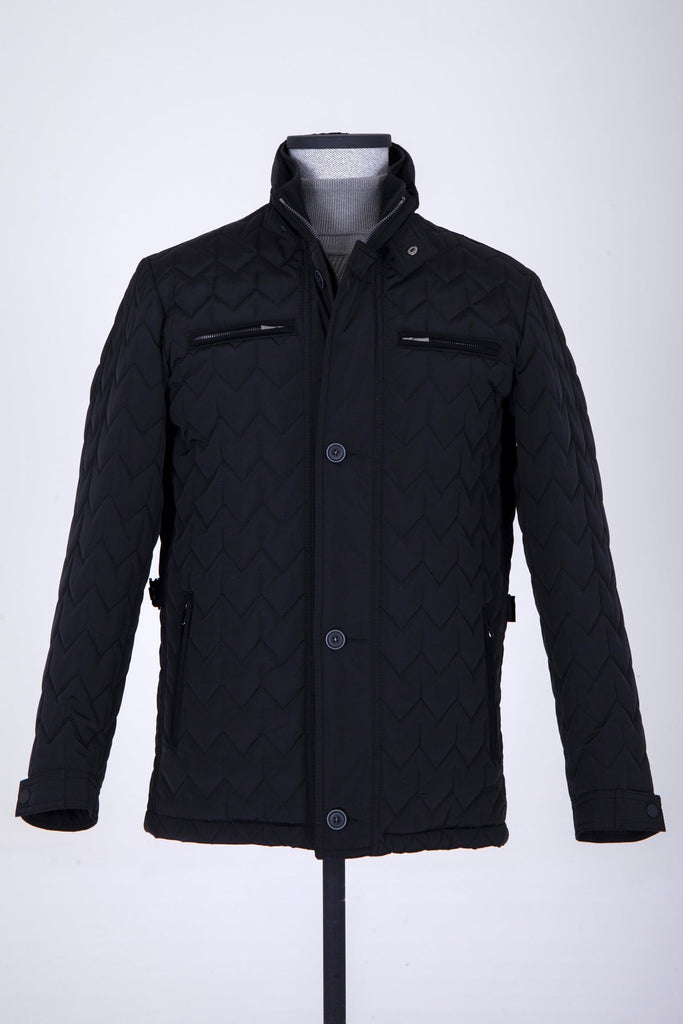 Regular Fit Quilted Stand Collar Navy Coat - MIB